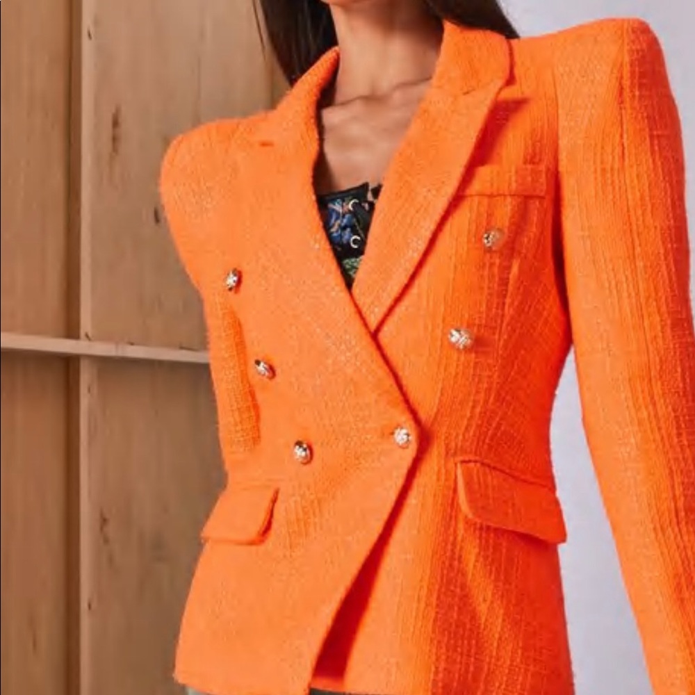 Neon Orange Puff Sleeve Blazer